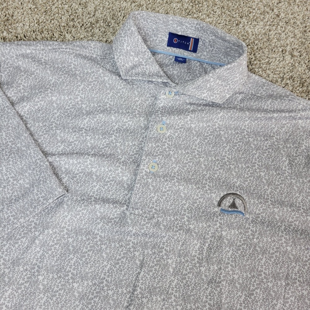 Stitch Mens Medium Gray All Over Floral Performance Stretch Polo Short Sleeve